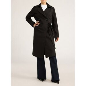 Sofia Jeans Womens Coat Size M Black Soot Double Breasted Trench Polyester